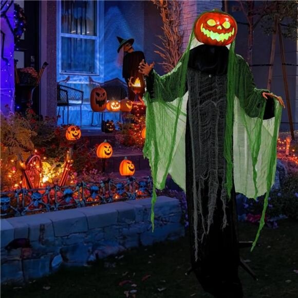 Halloween Decorations Outdoor, 6 FT Light Up Ghost Pumpkin with Sound Activation - Picture 3 of 7